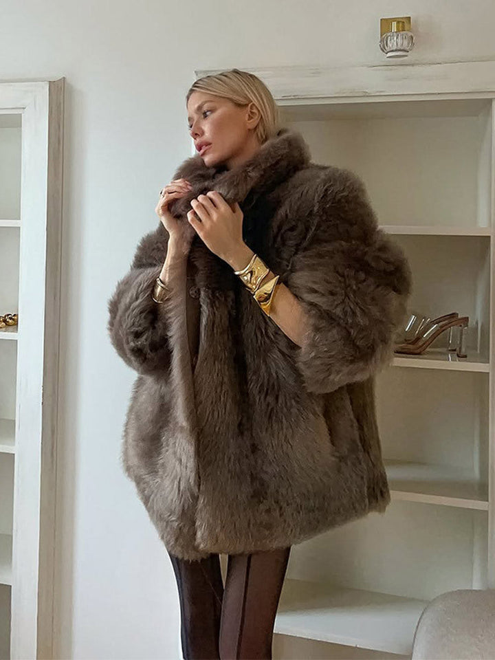 Damen Winterjacke aus Teddy-Kunstpelz für elegante Looks in Grau