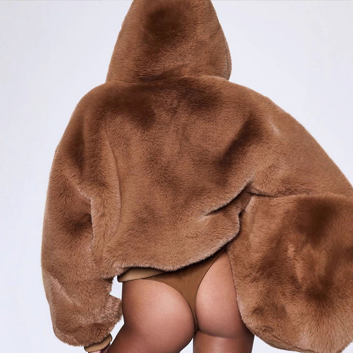 Damen Winterjacke aus Teddy-Kunstpelz mit Kapuze (3)