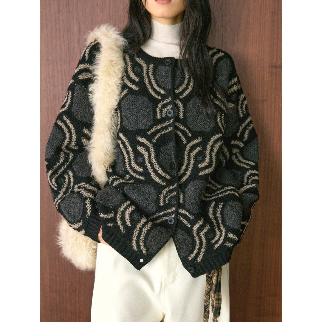 Damen Winterjacke Bouclé mit grafischem Muster in Grau