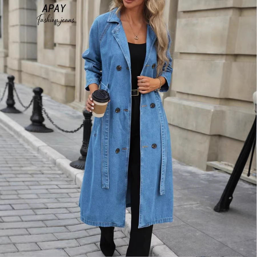 Damen Winterjacke Denim im Trench-Stil mit Bindegürtel (2)