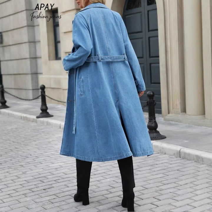 Damen Winterjacke Denim im Trench-Stil mit Bindegürtel (3)