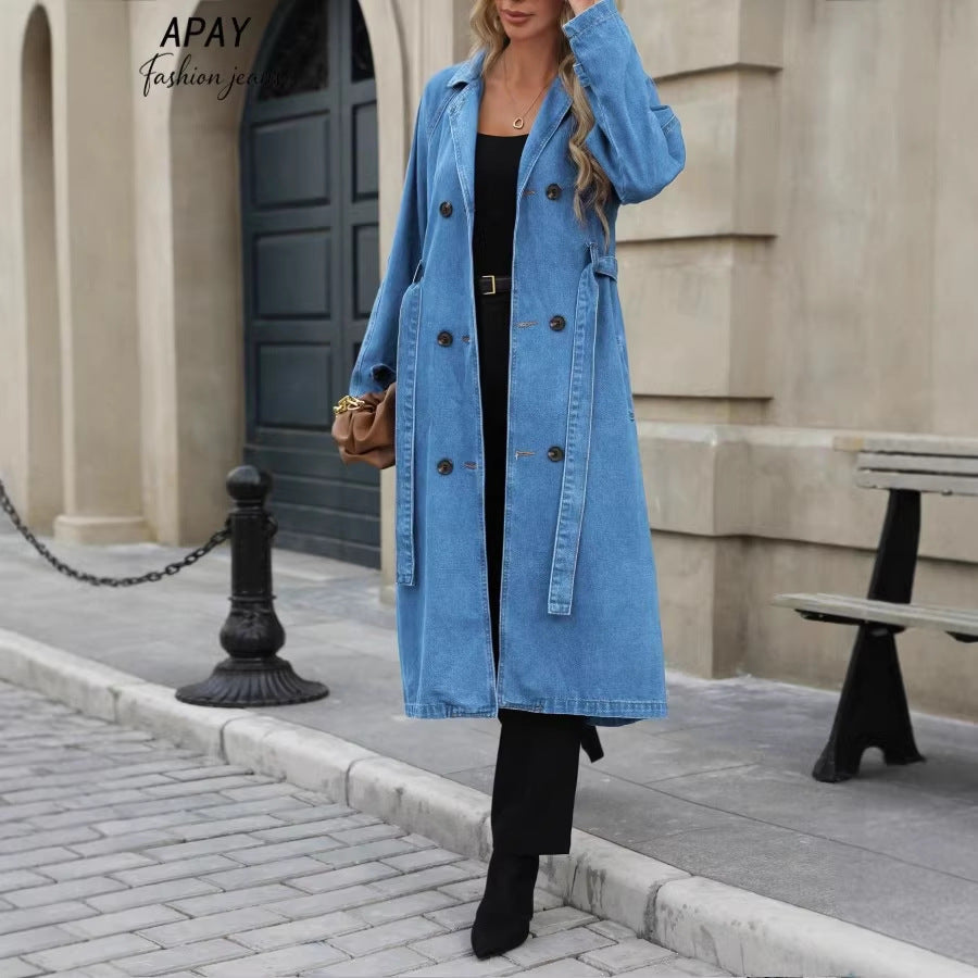 Damen Winterjacke Denim im Trench-Stil mit Bindegürtel (4)