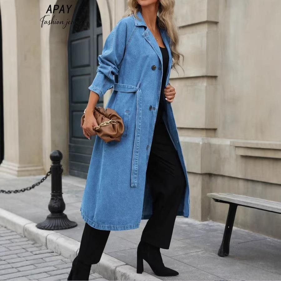 Damen Winterjacke Denim im Trench-Stil mit Bindegürtel (5)