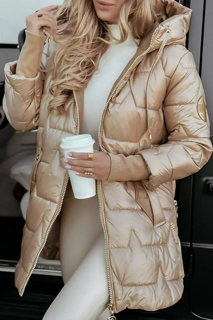Damen Winterjacke elegant mit Kapuze leicht in Beige