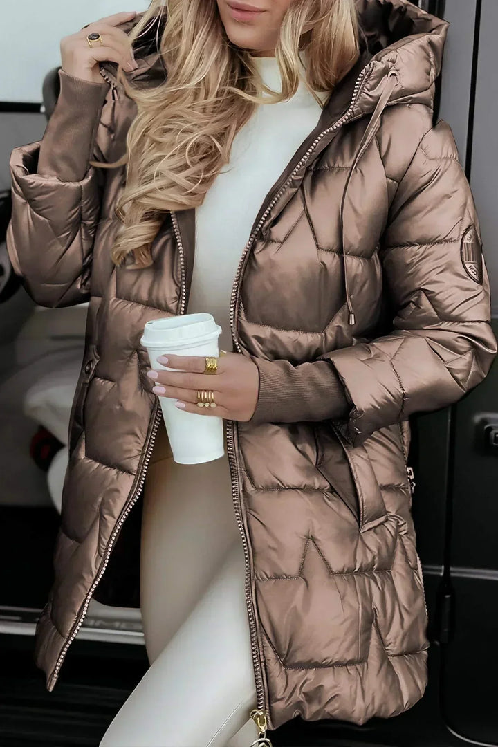 Damen Winterjacke elegant mit Kapuze leicht in Kaffeebraun