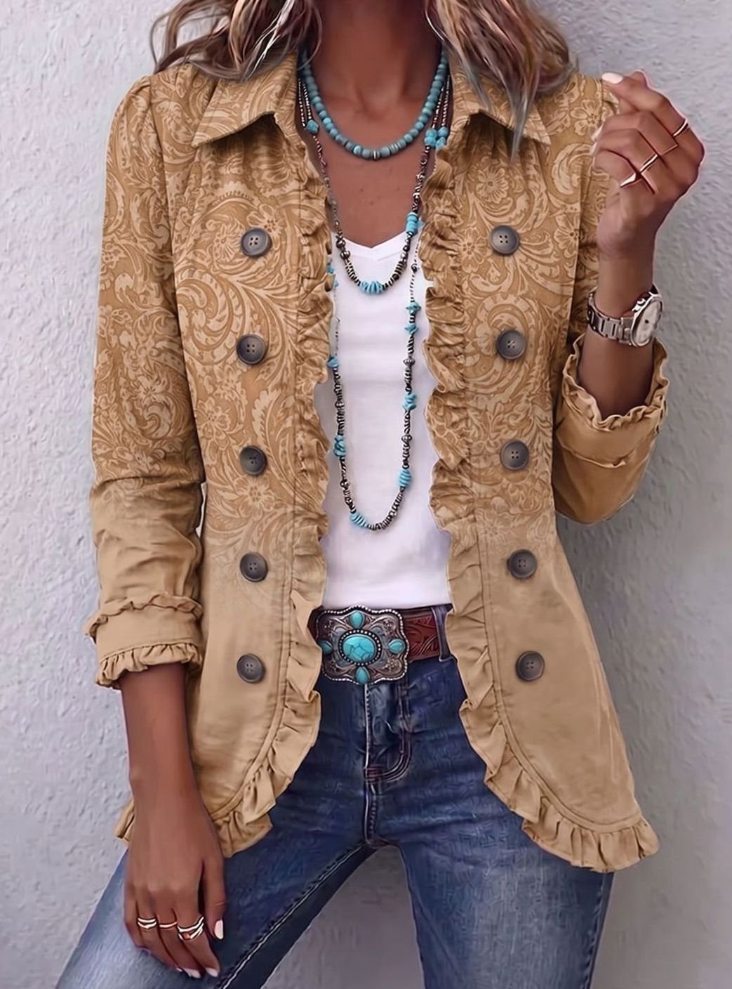 Damen Winterjacke für den Alltag im Boho-Stil in Khaki