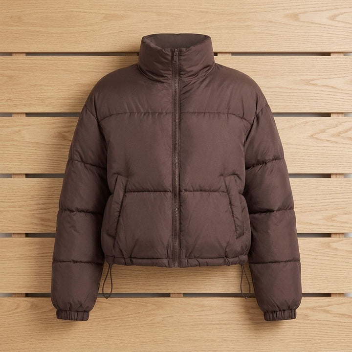 Damen Winterjacke Gesteppte Kurz für Alltag in Braun