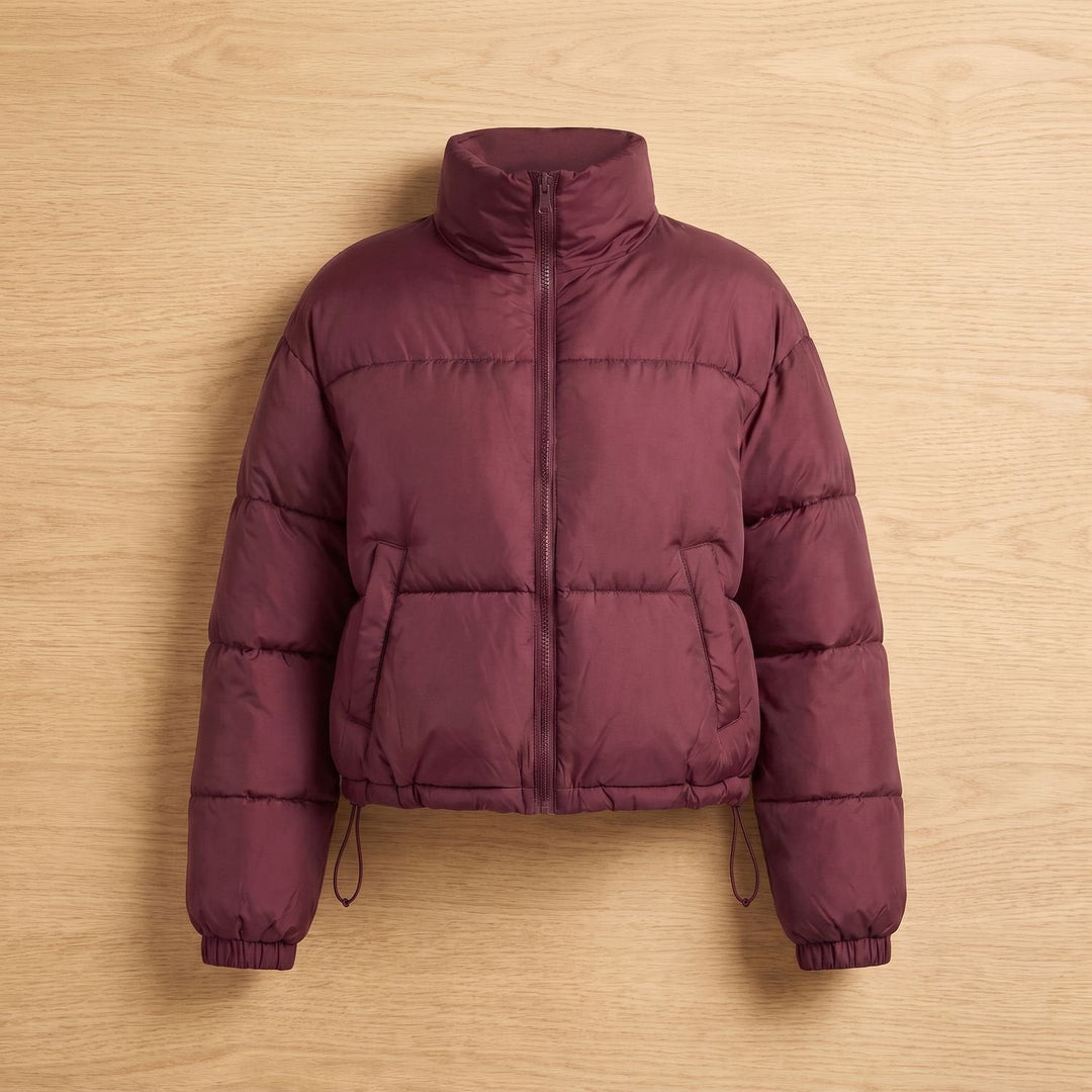 Damen Winterjacke Gesteppte Kurz für Alltag in Burgunderrot