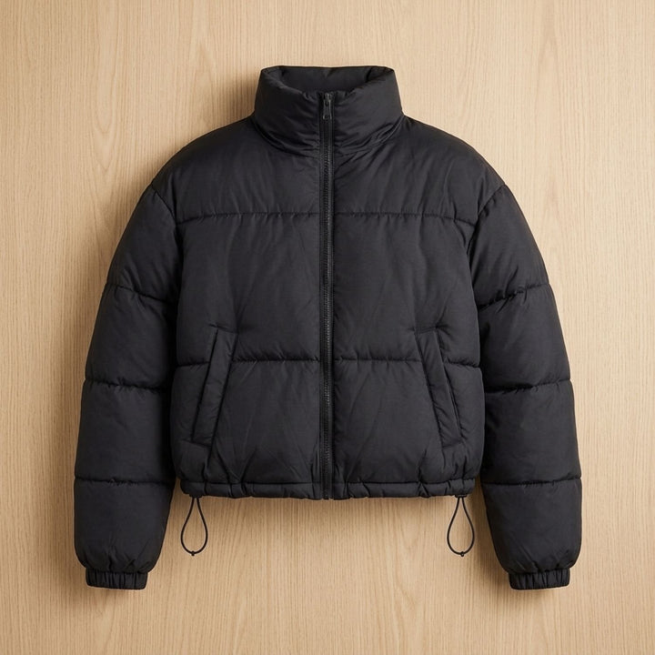 Damen Winterjacke Gesteppte Kurz für Alltag in Schwarz