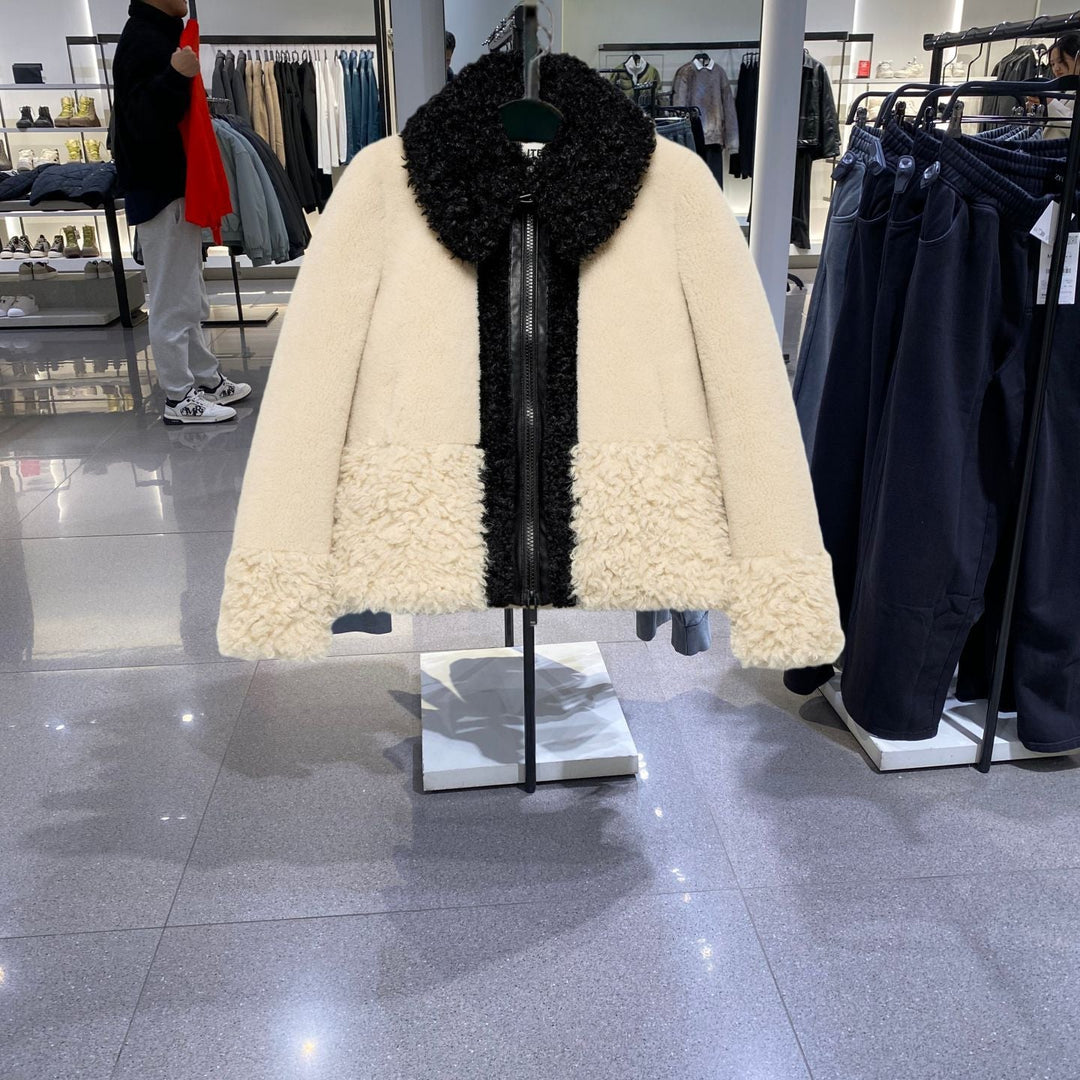Damen Winterjacke im Blouson-Schnitt mit Kunstfellkragen in Weiß