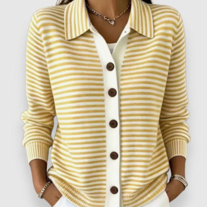 Damen Winterjacke im Cardigan-Stil mit Streifenmuster in Gelb