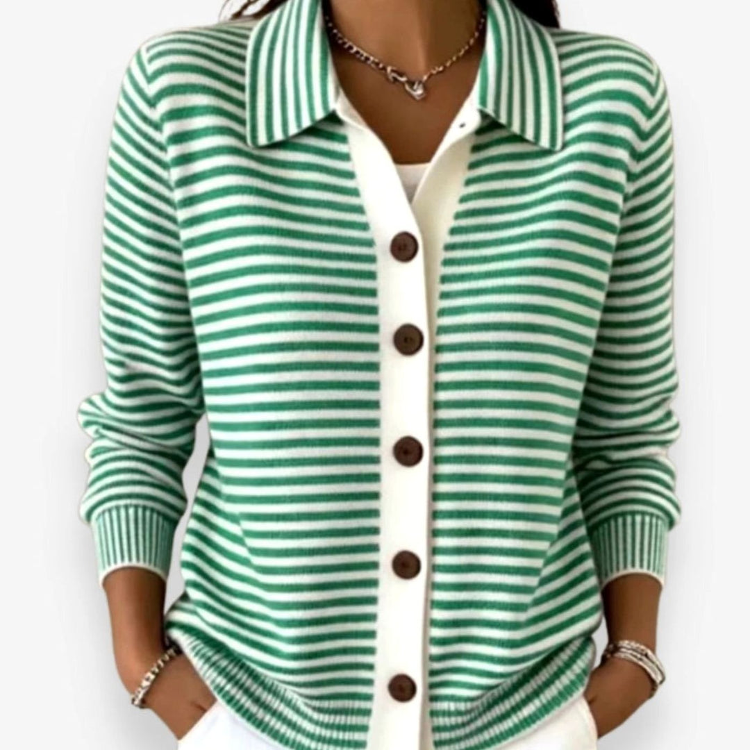 Damen Winterjacke im Cardigan-Stil mit Streifenmuster in Grün