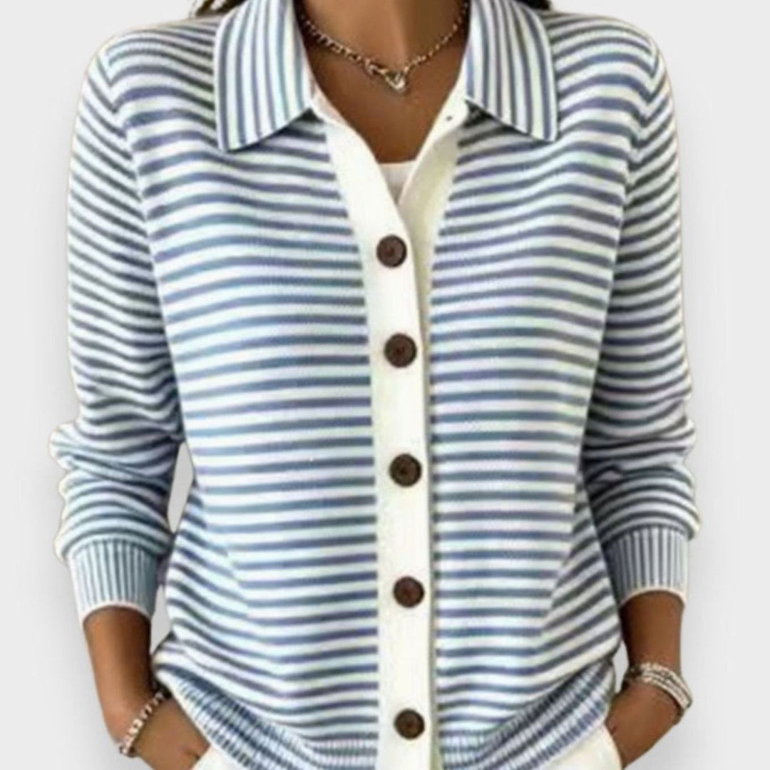 Damen Winterjacke im Cardigan-Stil mit Streifenmuster in Hellblau