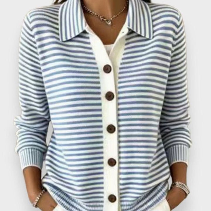 Damen Winterjacke im Cardigan-Stil mit Streifenmuster in Hellblau