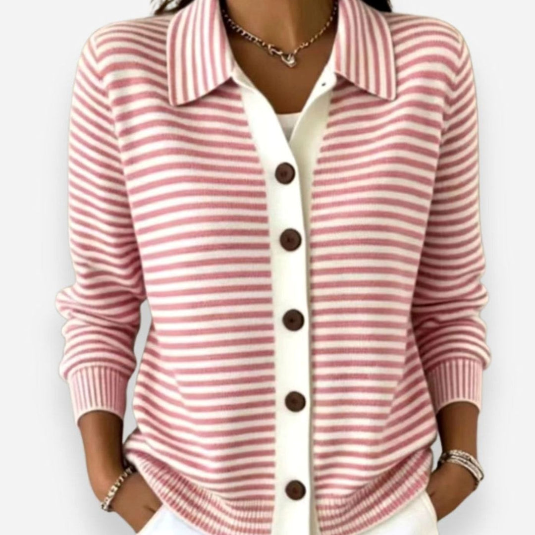 Damen Winterjacke im Cardigan-Stil mit Streifenmuster in Rosa