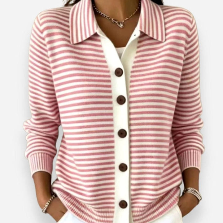 Damen Winterjacke im Cardigan-Stil mit Streifenmuster in Rosa