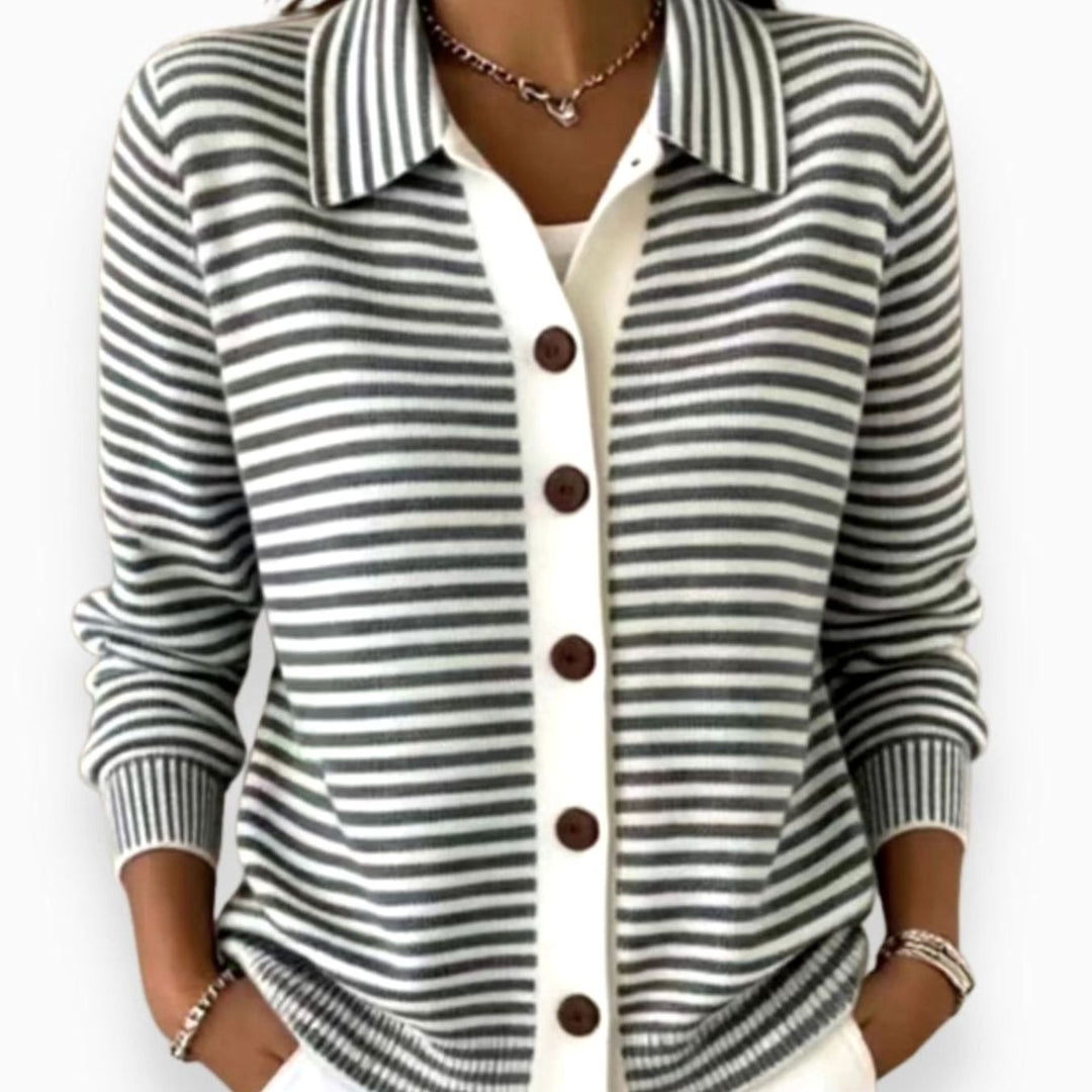Damen Winterjacke im Cardigan-Stil mit Streifenmuster in Schwarz