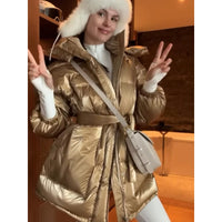 Katharina | Damen Winterjacke im Glanzfinish mit Taillengürtel