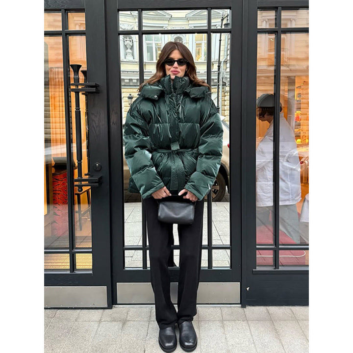Damen Winterjacke im Glanzfinish mit Taillengürtel (3)