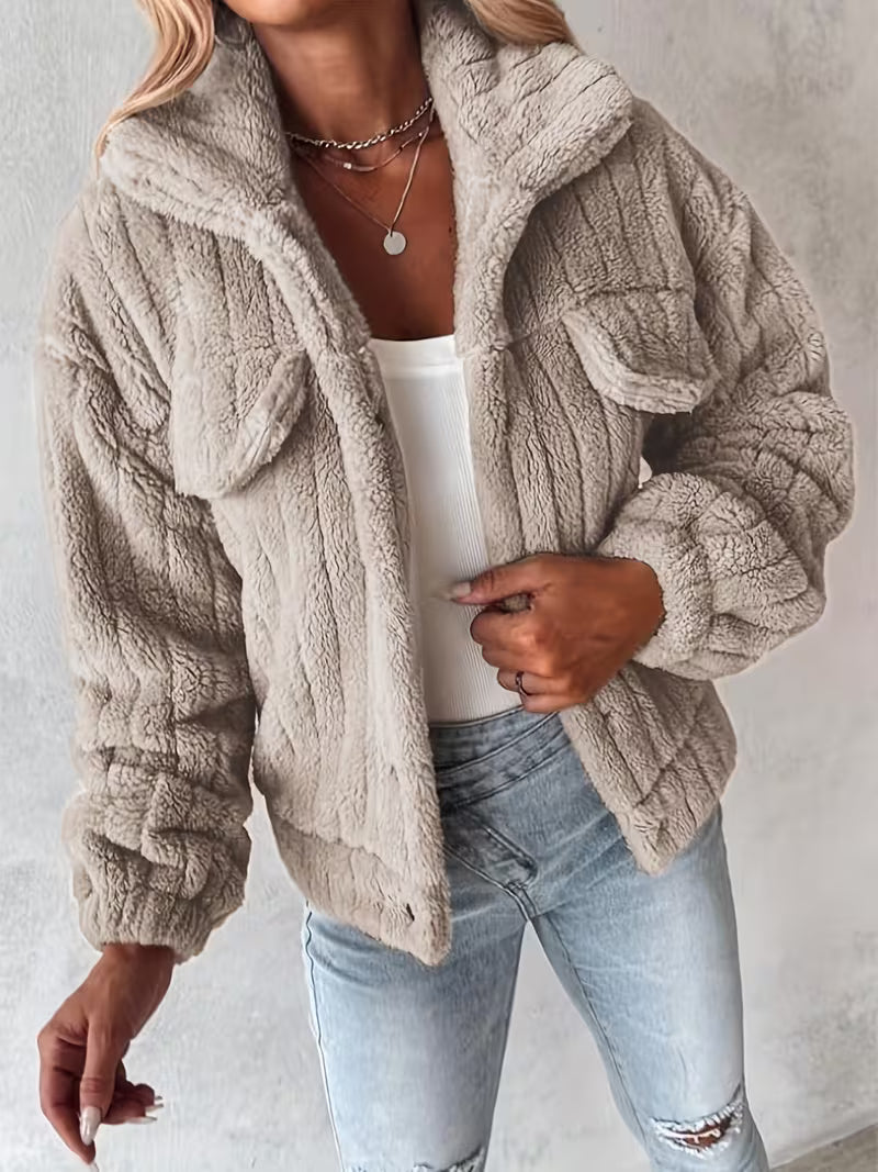 Damen Winterjacke im Hemdjackenstil mit Rippoptik (2)