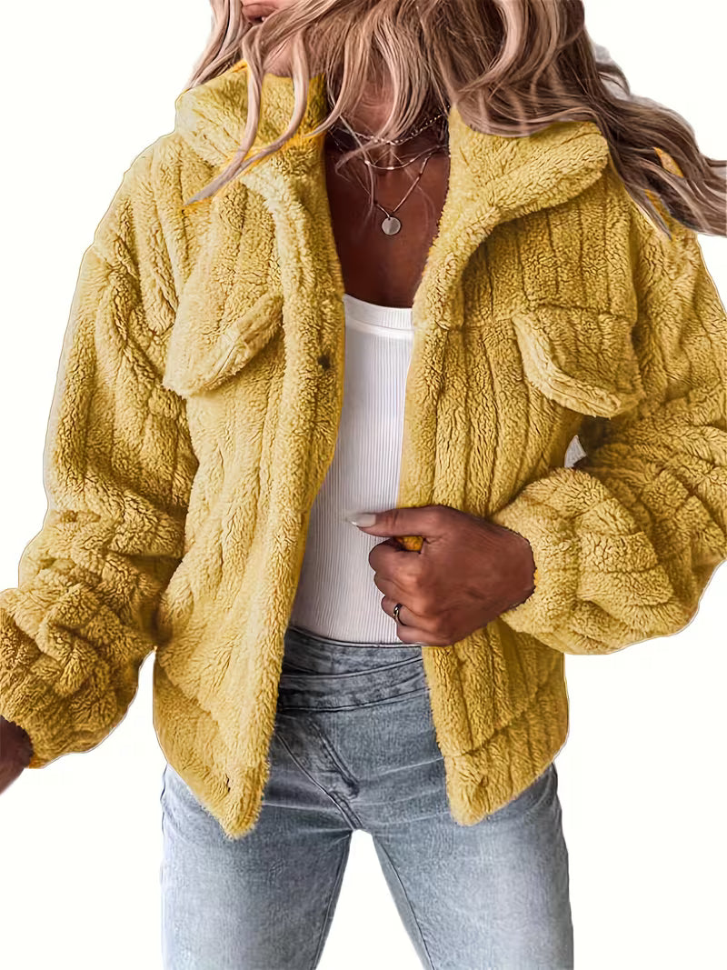 Damen Winterjacke im Hemdjackenstil mit Rippoptik in Gelb