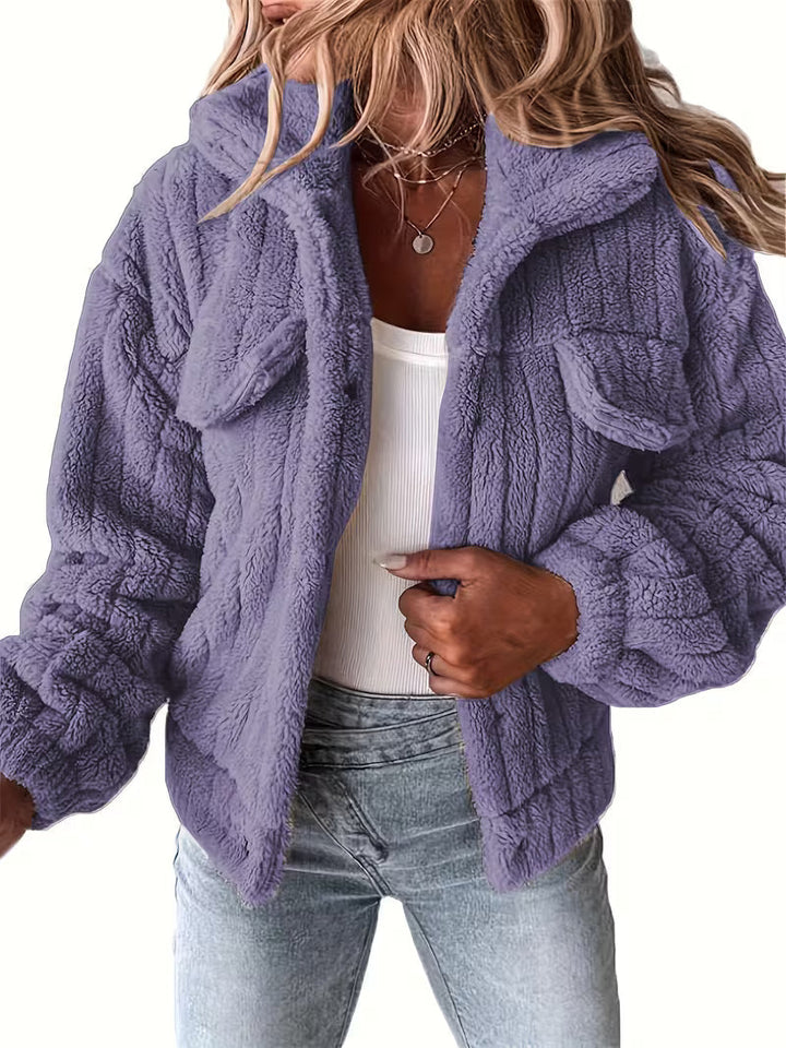 Damen Winterjacke im Hemdjackenstil mit Rippoptik in Lila
