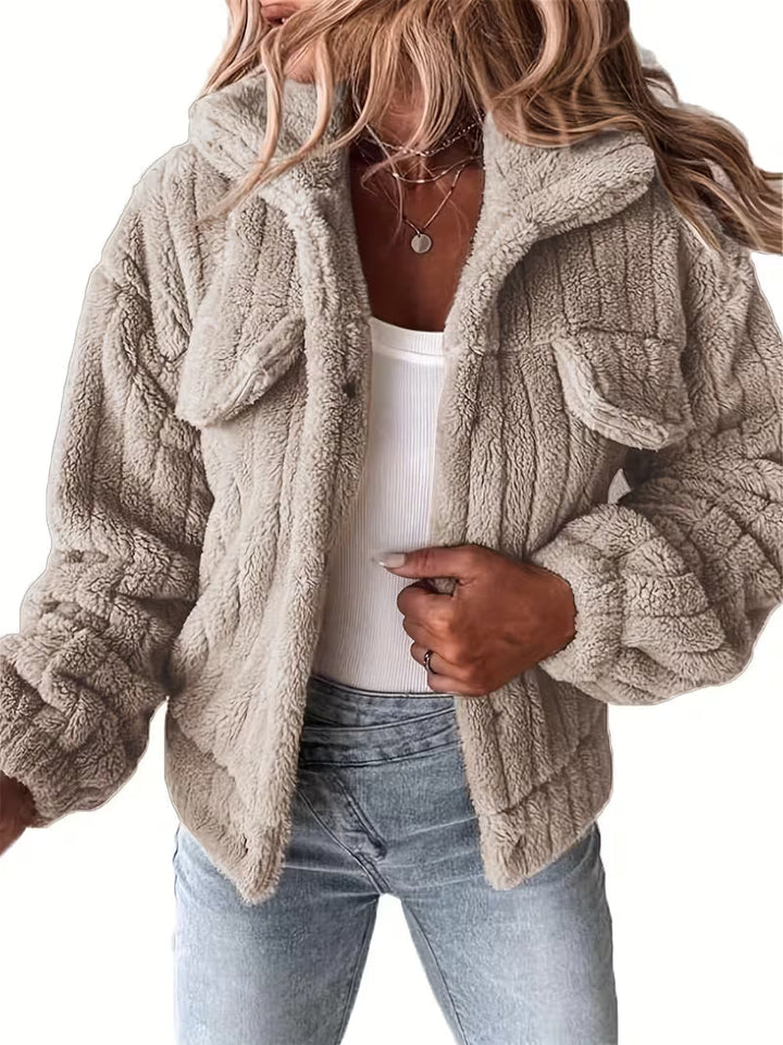 Damen Winterjacke im Hemdjackenstil mit Rippoptik in Sandbeige