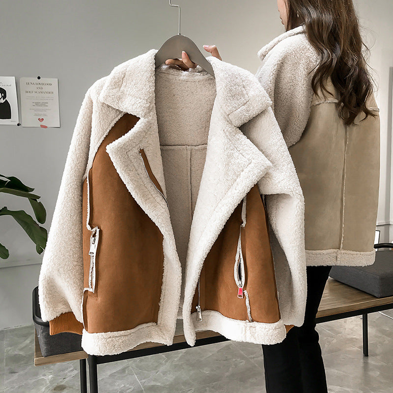 Damen Winterjacke im Kunstlammfell-Stil für Herbst in Braun
