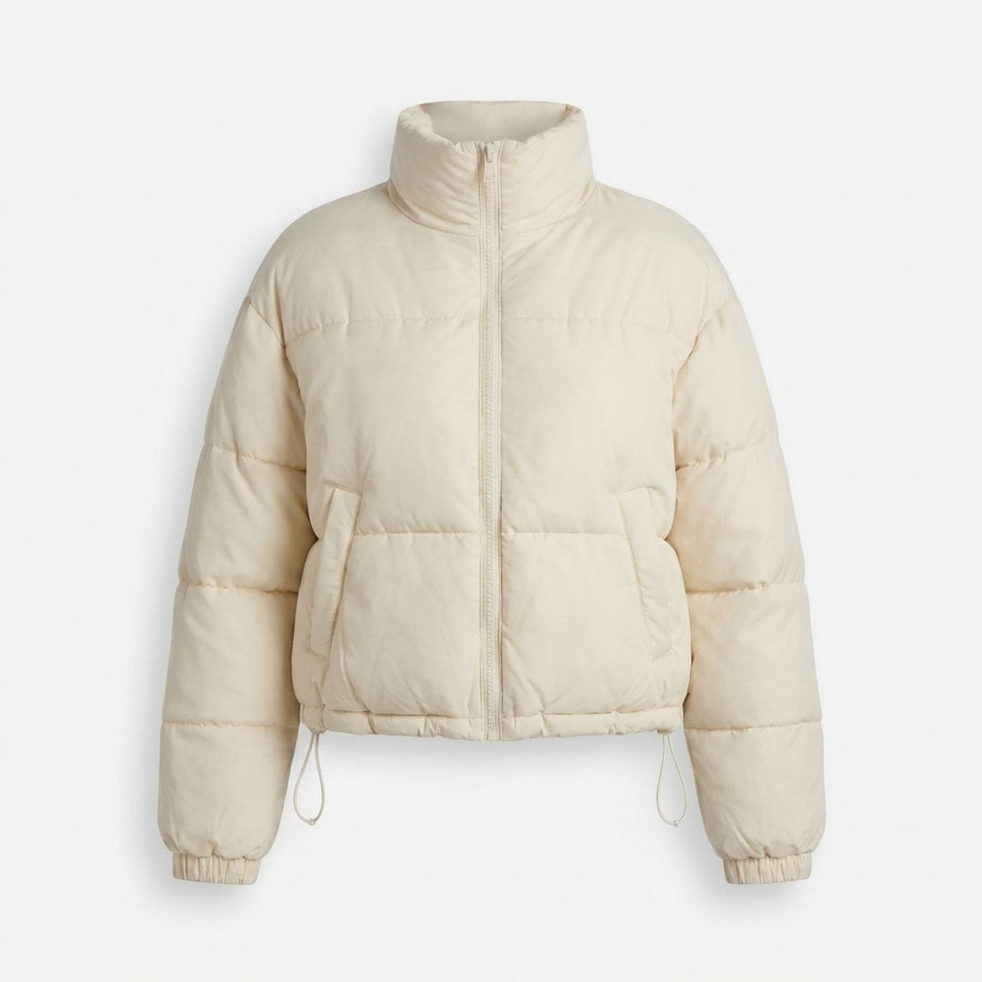 Damen Winterjacke im Kurzschnitt mit Stehkragen in Beige