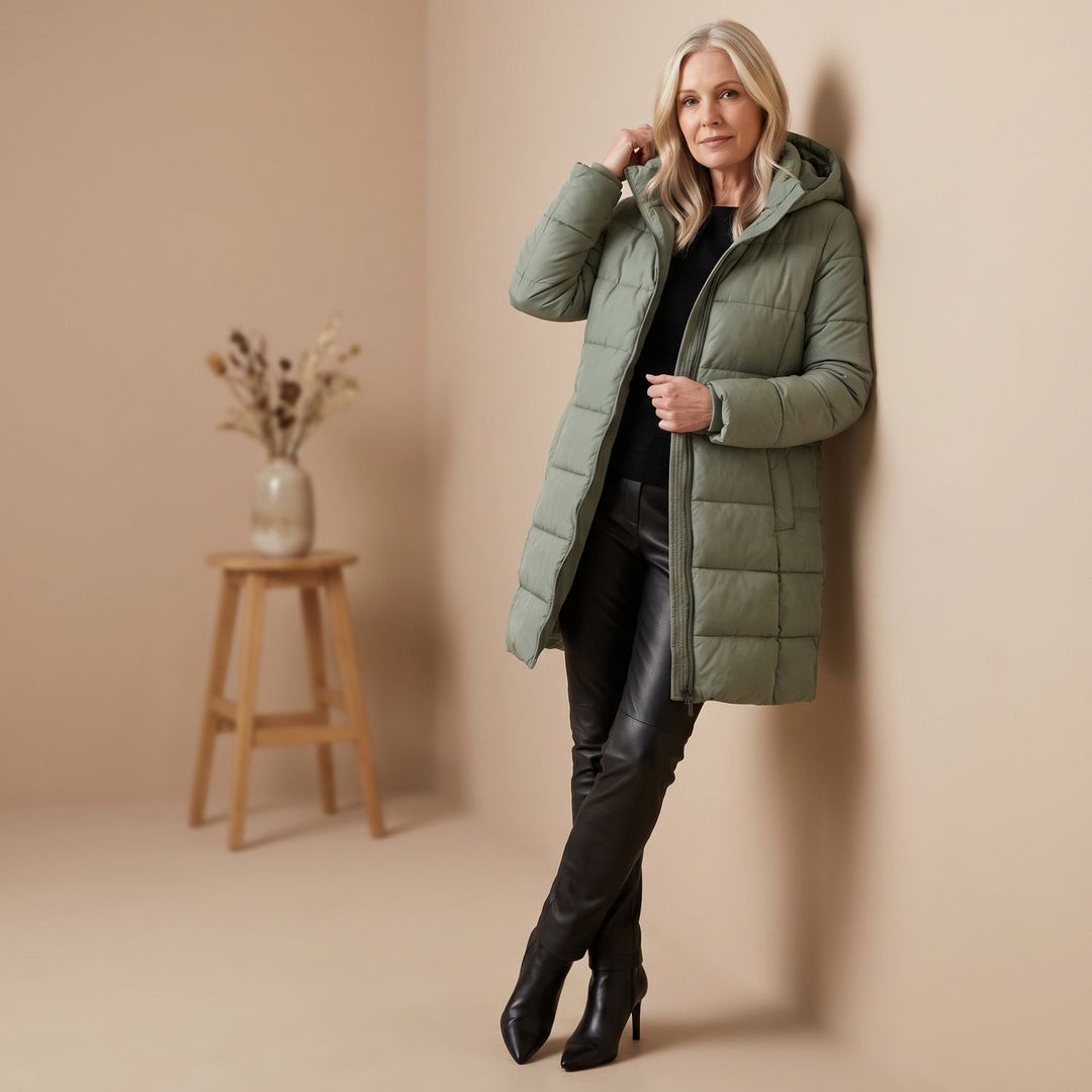 Damen Winterjacke im langen Schnitt mit Kapuze (10)