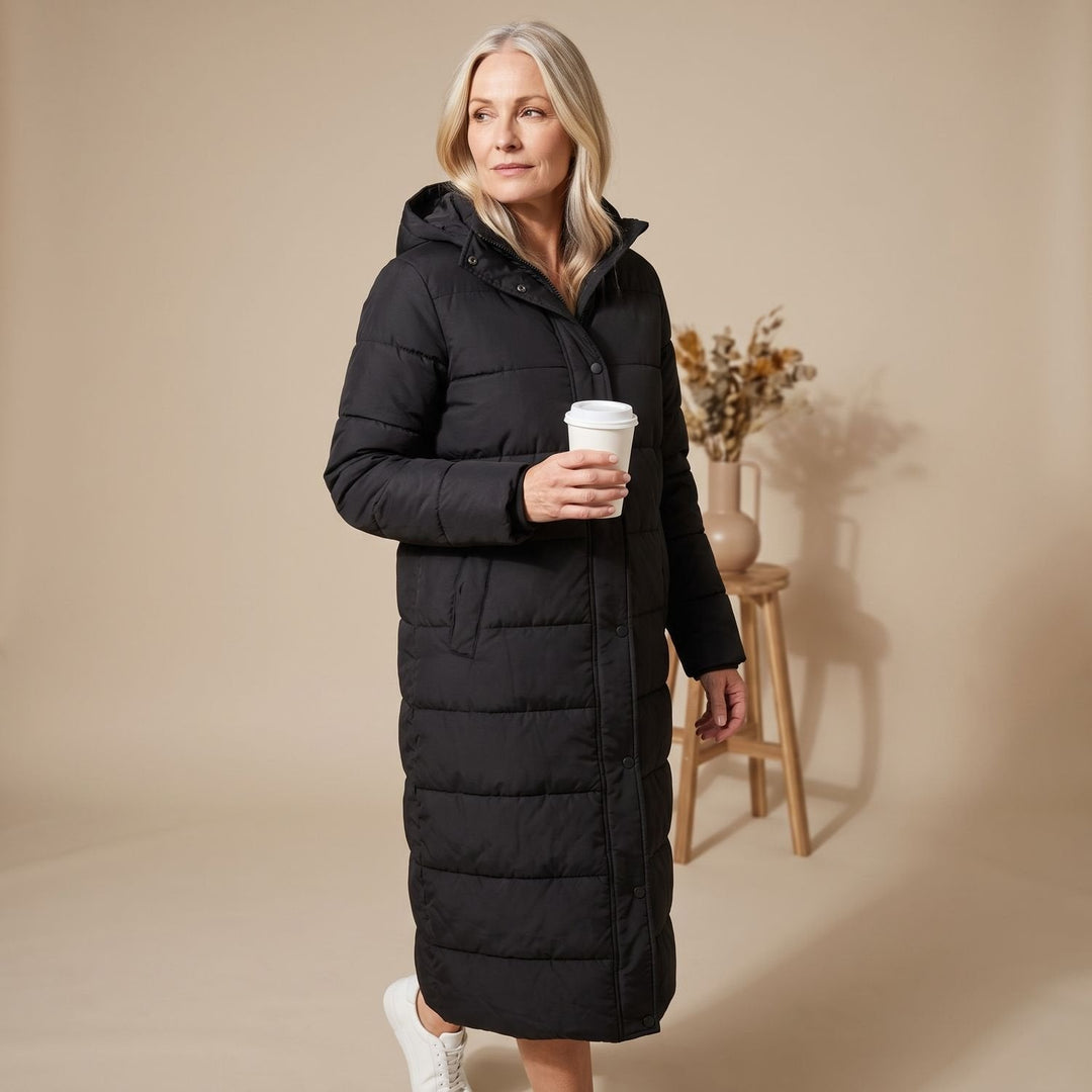 Damen Winterjacke im langen Schnitt mit Kapuze (2)