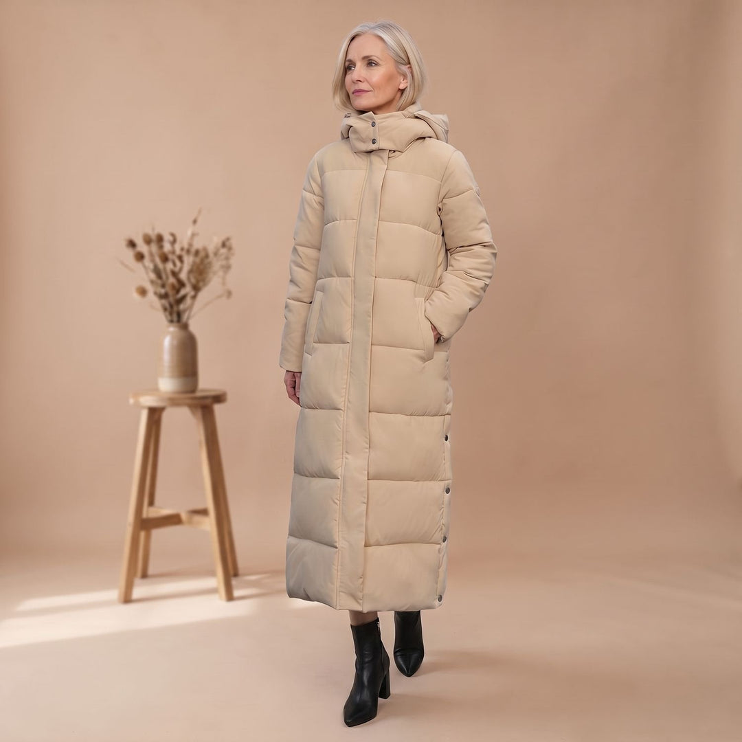 Damen Winterjacke im langen Schnitt mit Kapuze (5)