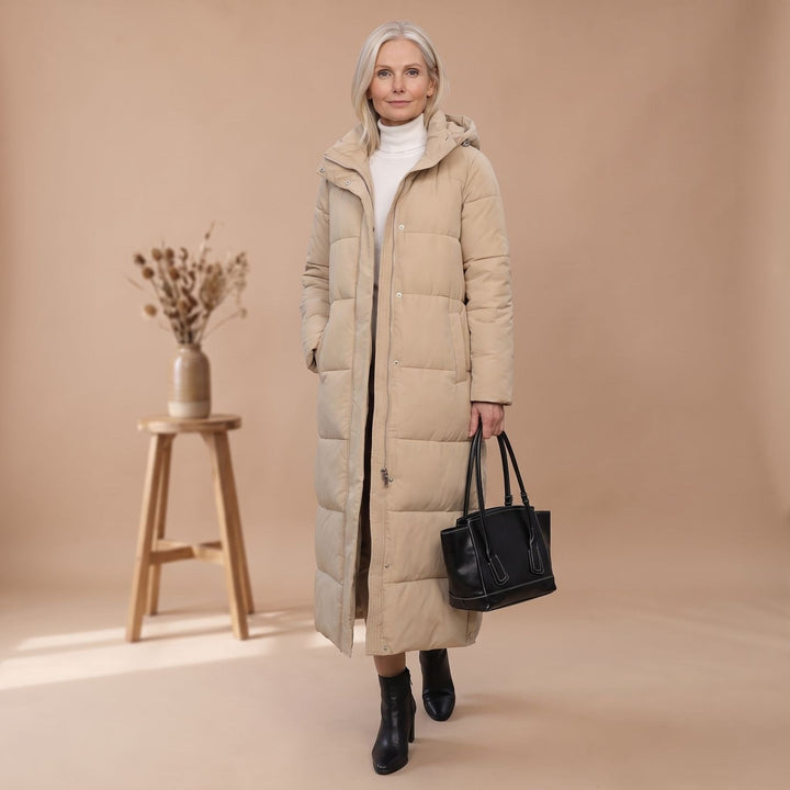 Damen Winterjacke im langen Schnitt mit Kapuze (6)