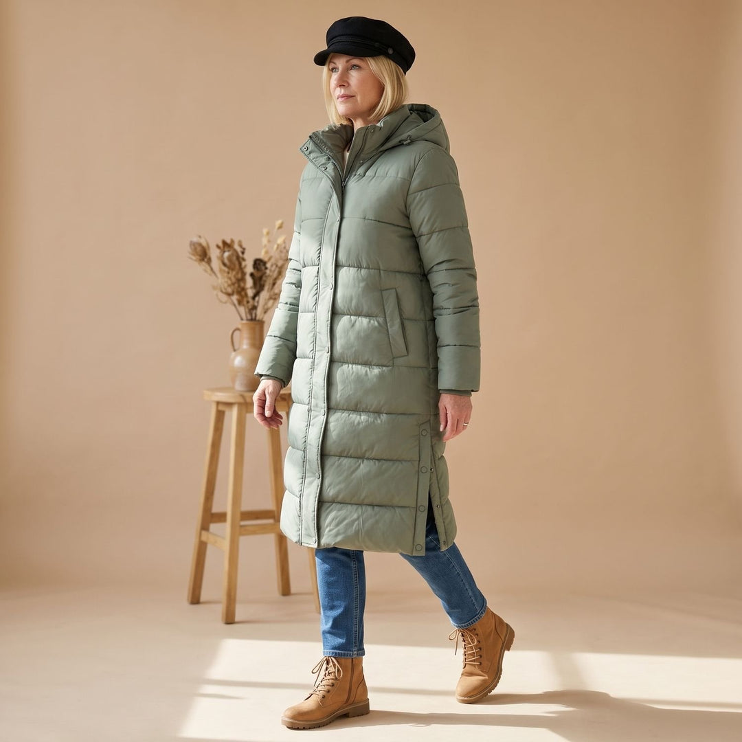 Damen Winterjacke im langen Schnitt mit Kapuze (8)