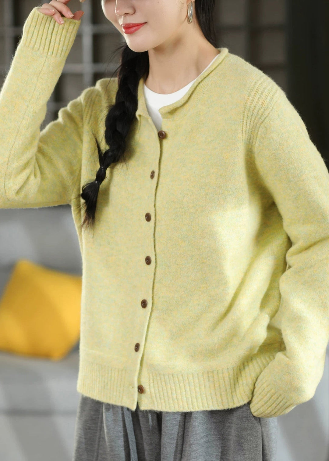 Damen Winterjacke im Strickstil mit Patchwork in Gelb