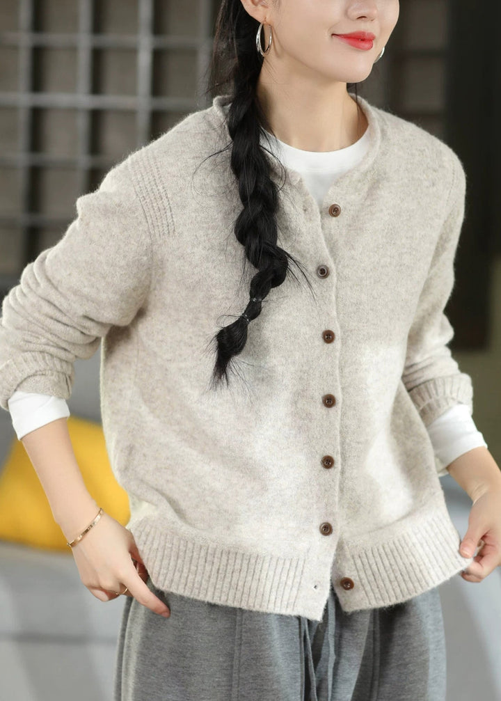 Damen Winterjacke im Strickstil mit Patchwork in Haferflocken