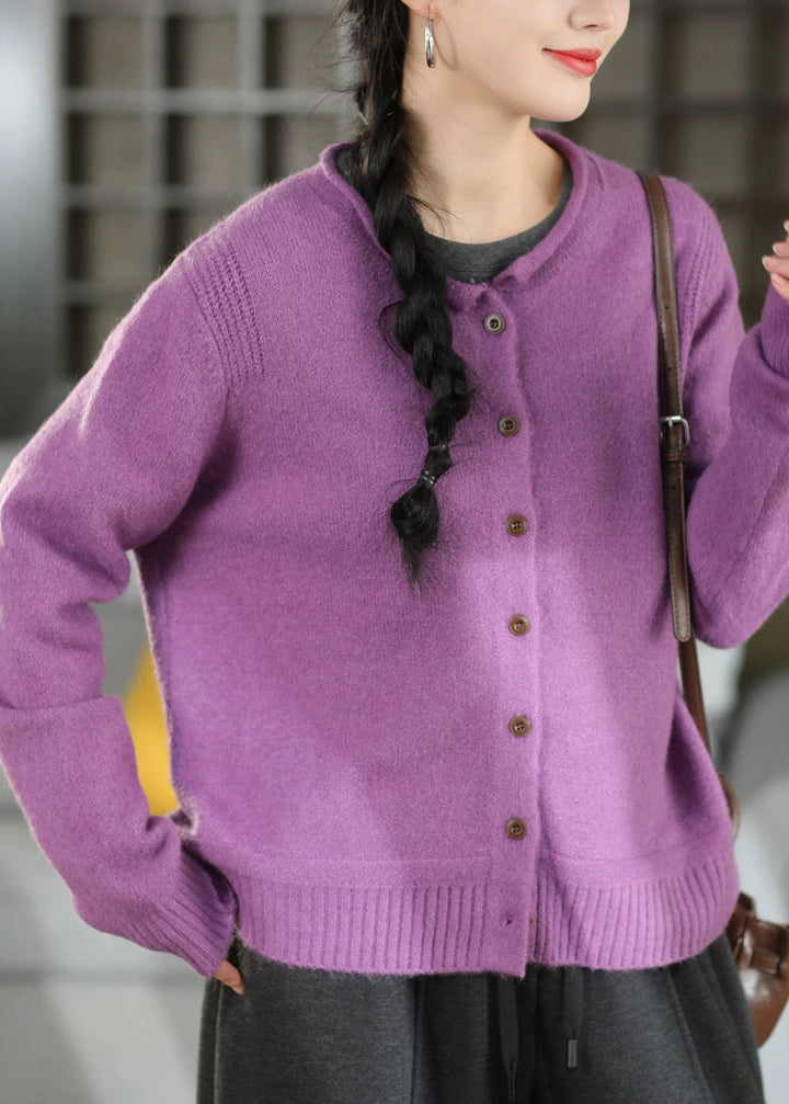 Damen Winterjacke im Strickstil mit Patchwork in Lila