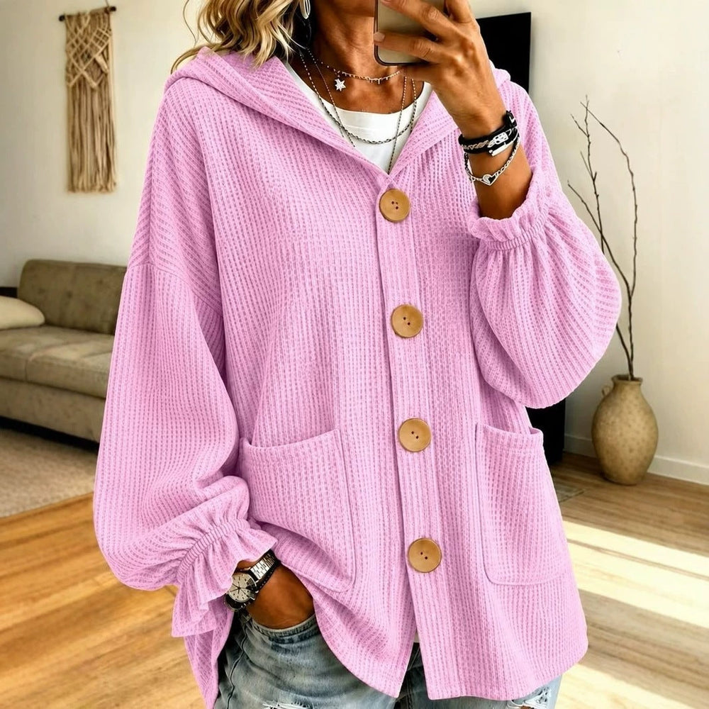 Damen Winterjacke im Waffelstrick mit Kapuze (2)