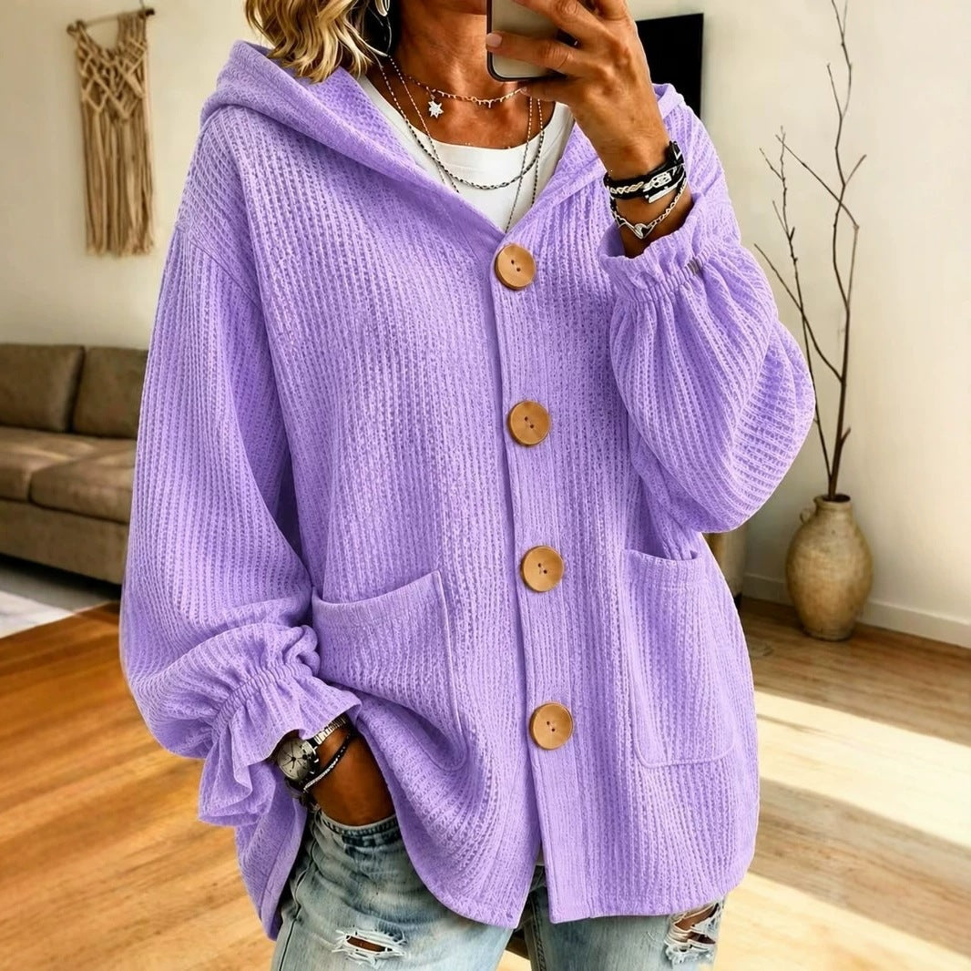 Damen Winterjacke im Waffelstrick mit Kapuze (3)