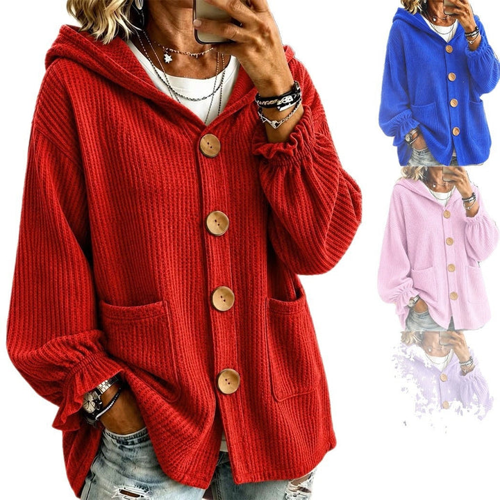 Damen Winterjacke im Waffelstrick mit Kapuze (5)