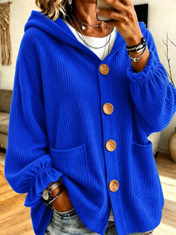 Damen Winterjacke im Waffelstrick mit Kapuze in Blau