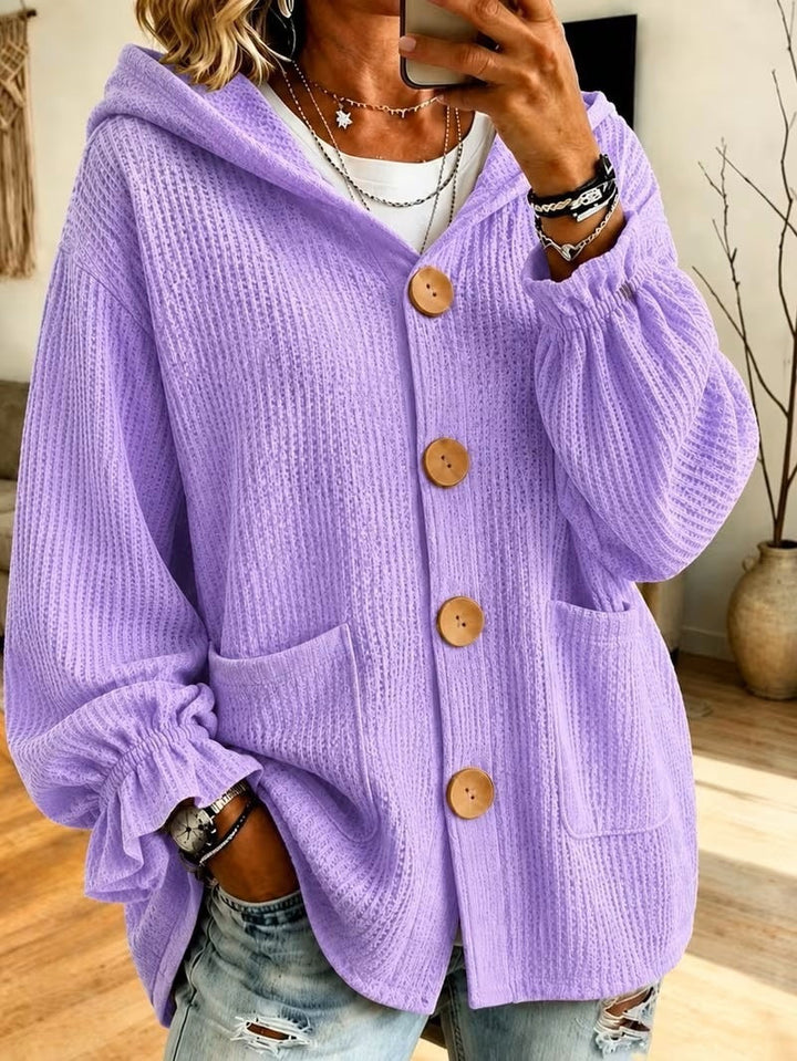 Damen Winterjacke im Waffelstrick mit Kapuze in Violett