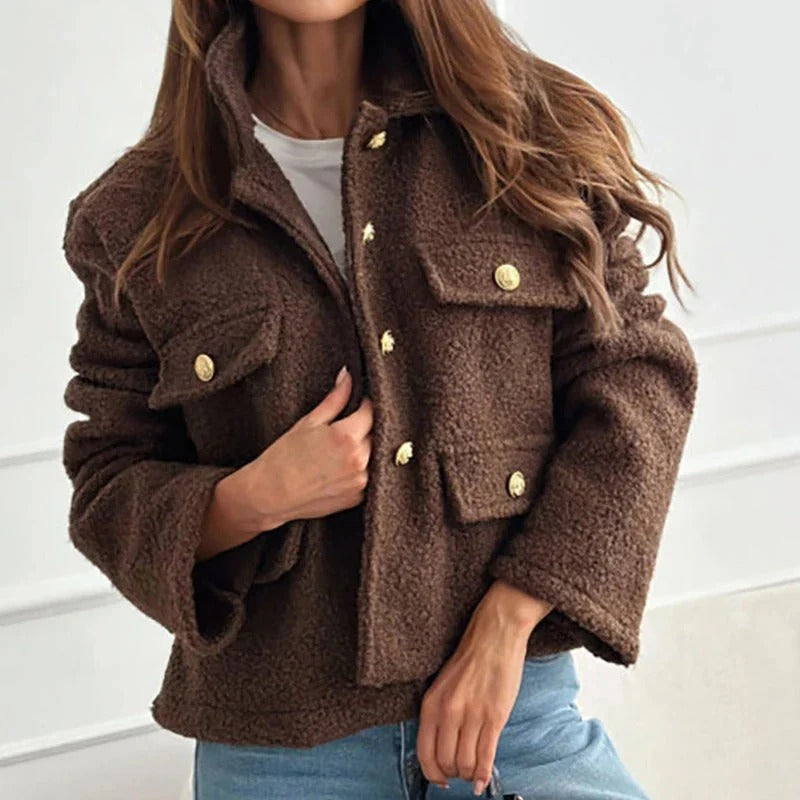 Damen Winterjacke kurz strukturiert elegant in Braun