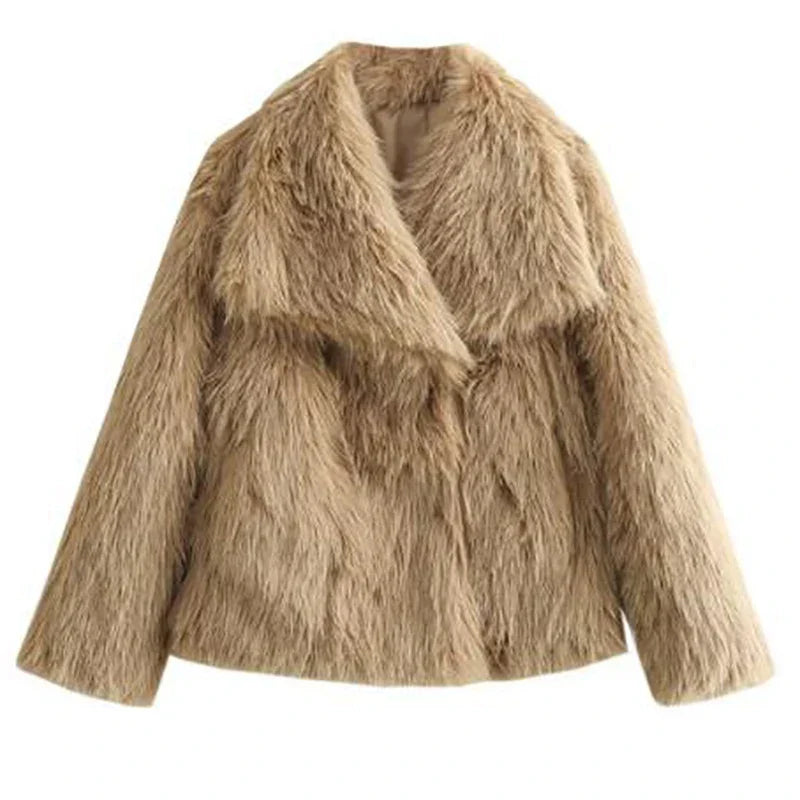 Damen Winterjacke Kurzform mit Weicher Felloptik in Beige