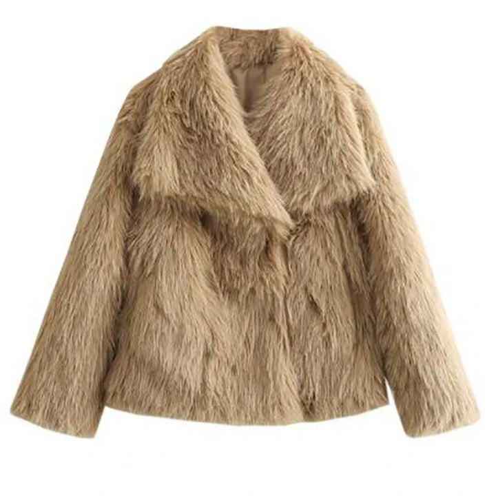 Damen Winterjacke Kurzform mit Weicher Felloptik in Beige