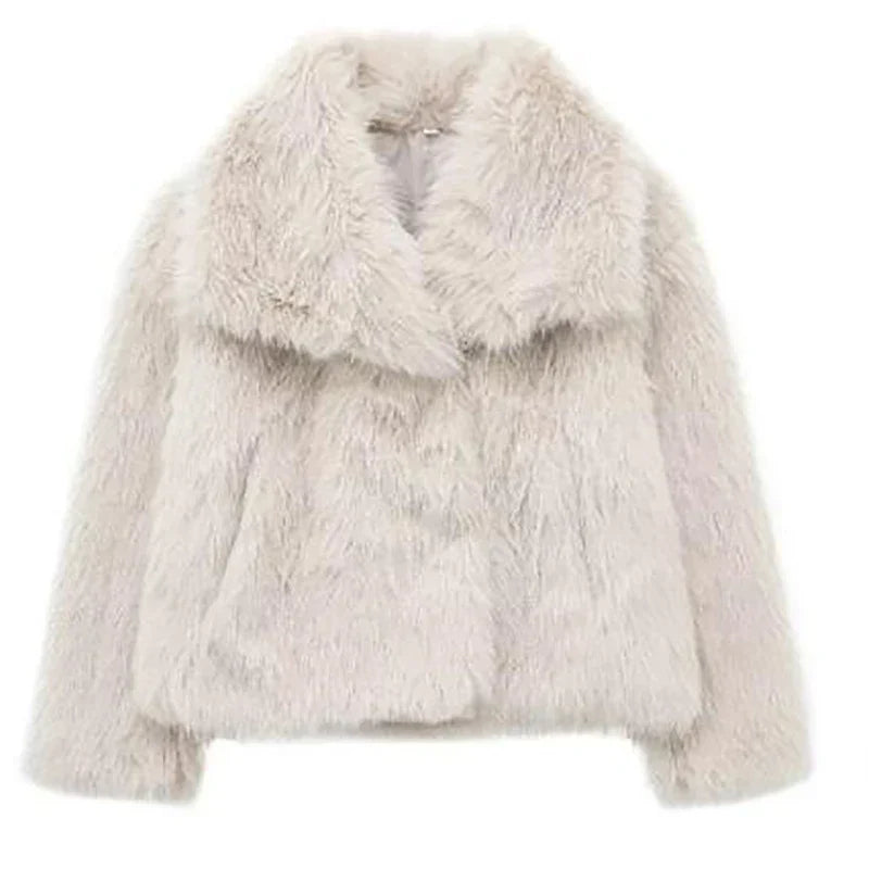 Damen Winterjacke Kurzform mit Weicher Felloptik in Creme