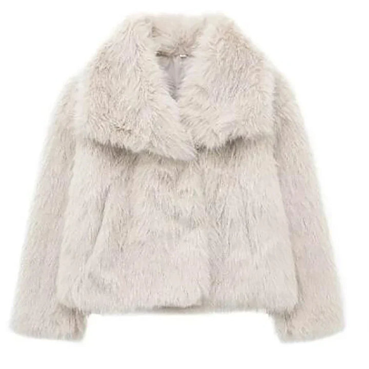 Damen Winterjacke Kurzform mit Weicher Felloptik in Creme