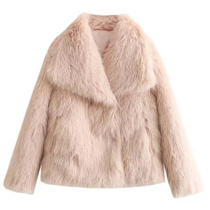 Damen Winterjacke Kurzform mit Weicher Felloptik in Hellrosa