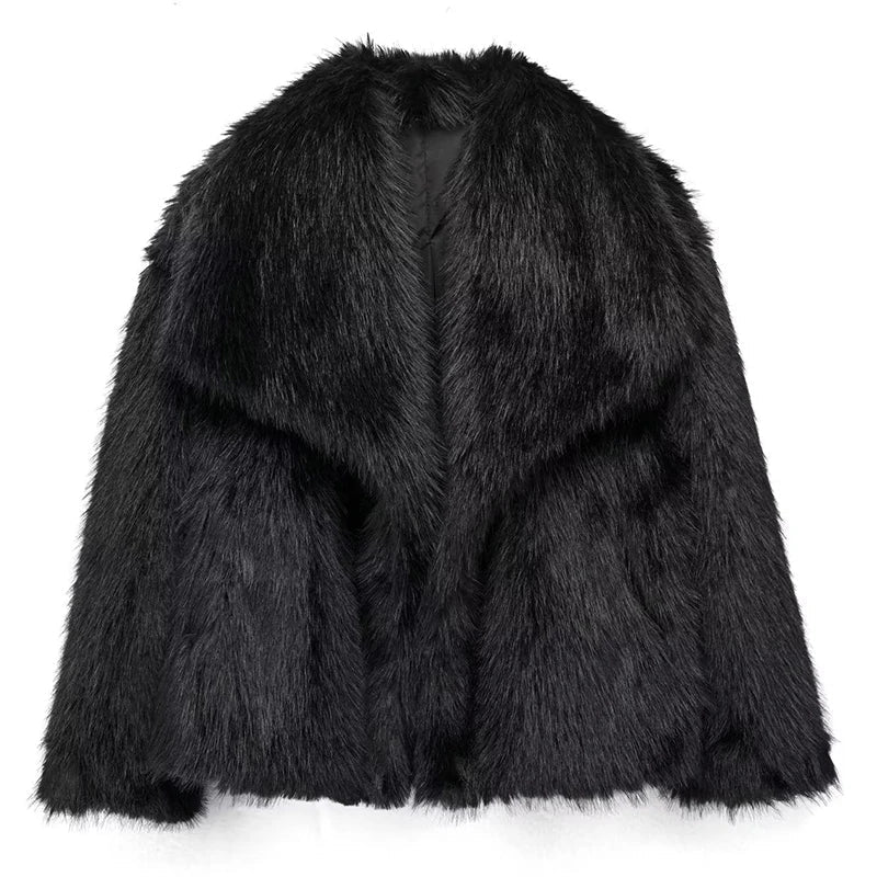Damen Winterjacke Kurzform mit Weicher Felloptik in Schwarz