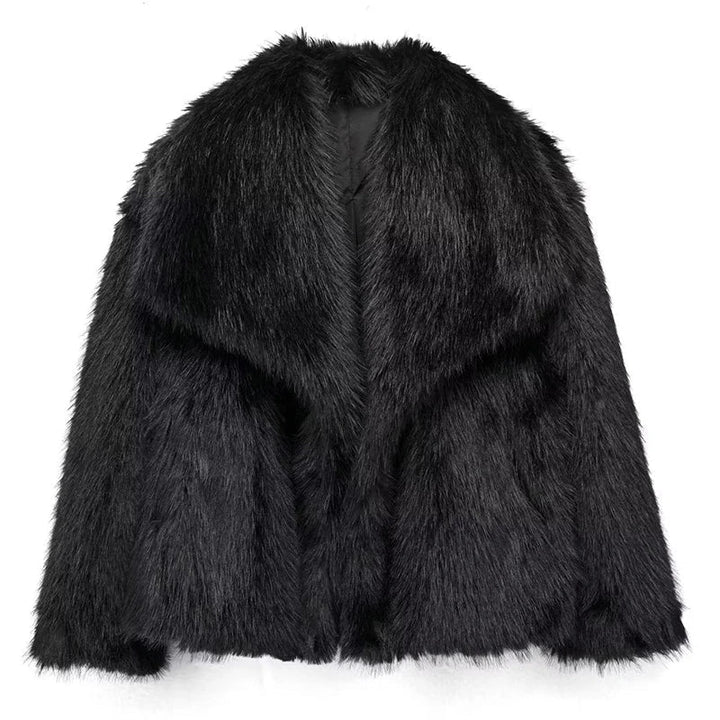 Damen Winterjacke Kurzform mit Weicher Felloptik in Schwarz